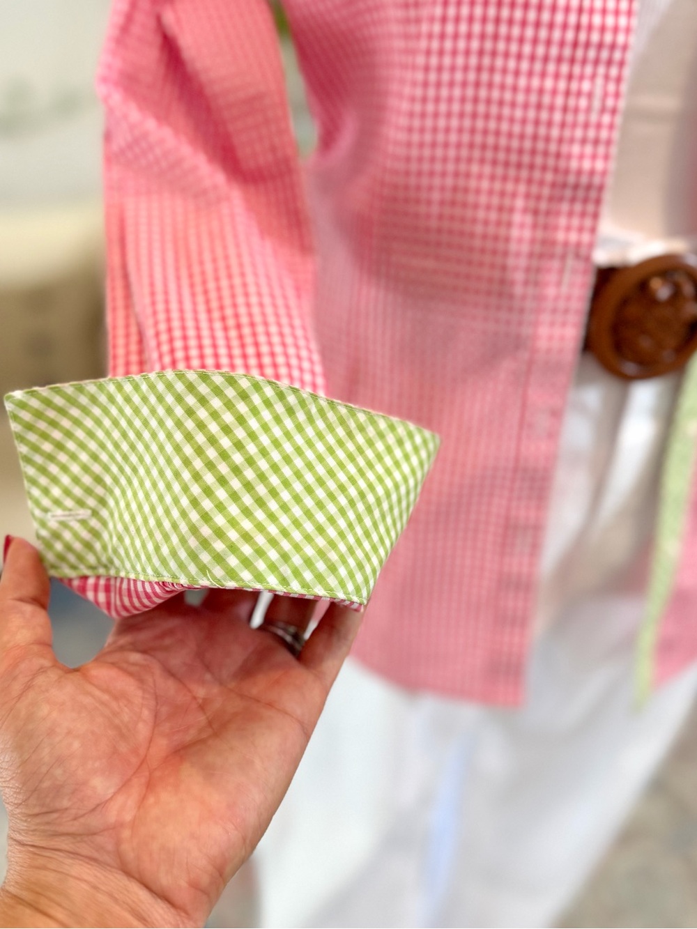 Brooks Brothers GINGHAM Cotton Pink Green Shirt Top Blouse Spring Preppy Size 6 - Picture 5 of 10